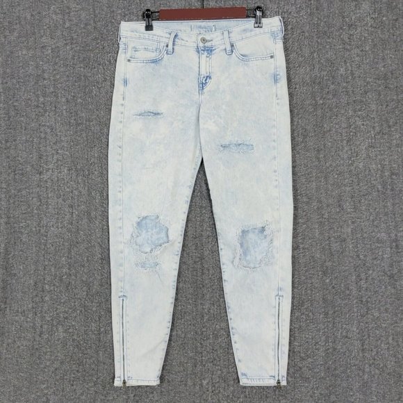 Abercrombie & Fitch Denim - Abercrombie & Fitch Jeans Womens 32x26 Blue Tapered Ankle Zips Distressed Crop